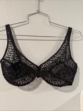 Victoria's Secret Black Sequin Mesh Underwire Bra - Sheer Sparkle